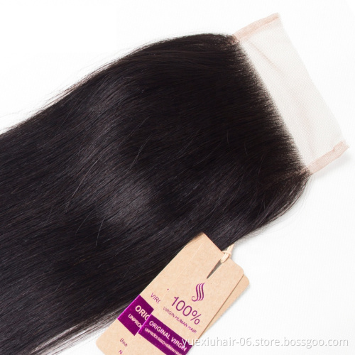 100% Human Hair 4x4 Straight Swiss Lace Hair Closure Piece Thick Smooth Silk Base Closure with Baby Hair